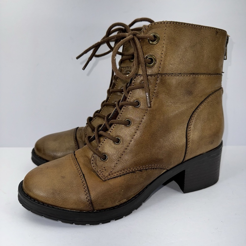 Sugar Women's SGR-Klondike Lace up Combat Boot Low Shaft Block Heels Brown Sz 7M